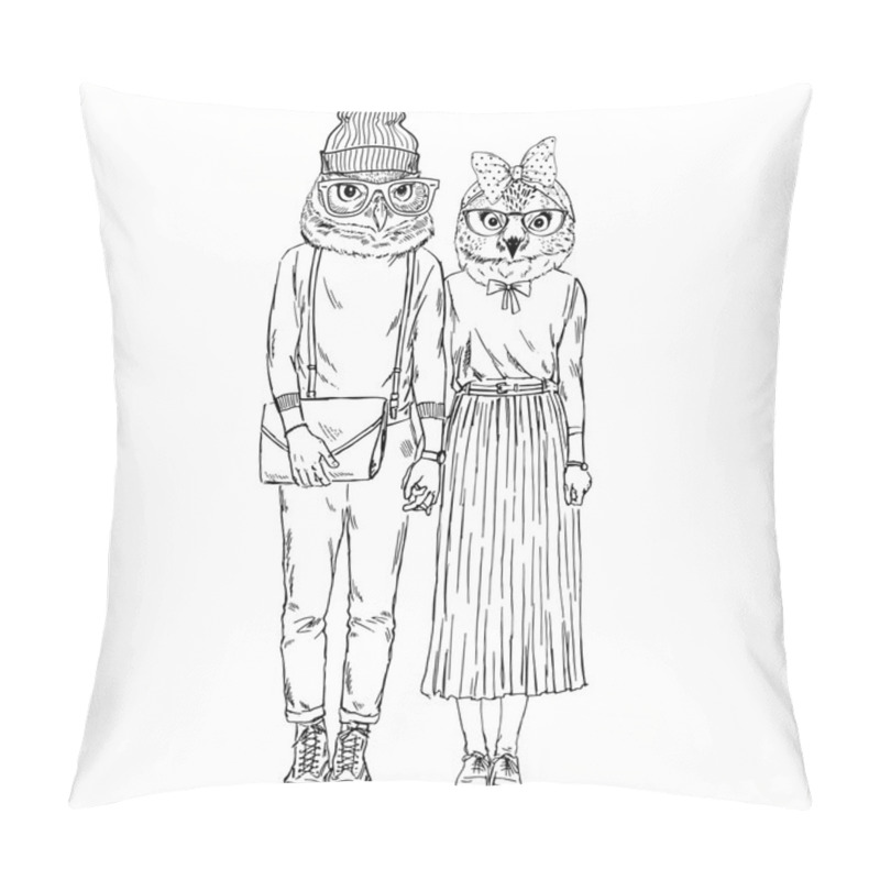 Personality  Furry Owls Hipsters Couple Pillow Covers