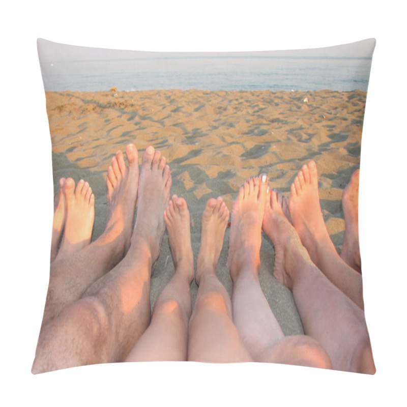 Personality  Barefoot Of A Family On The Shore Of The Sea On The Beach With C Pillow Covers