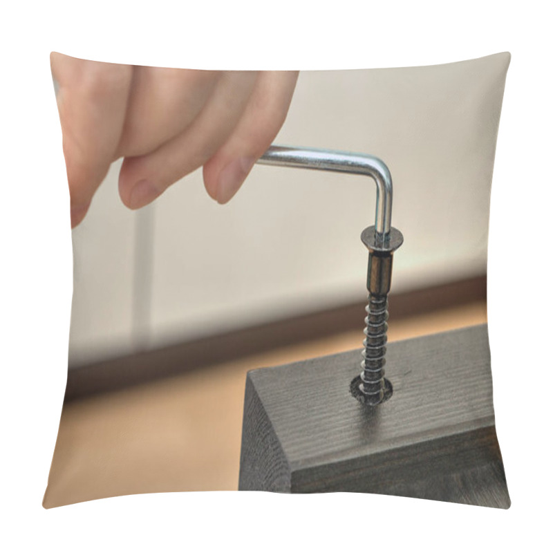 Personality  Screwing Furniture Screws In Wooden Board With Hex Wrench, Close Pillow Covers