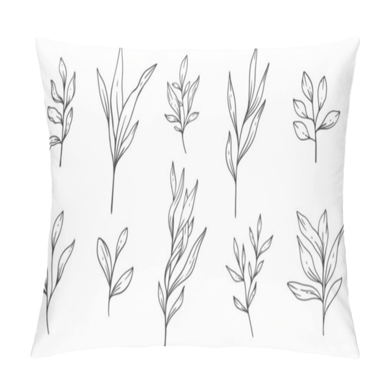 Personality  Floral Frames Line Art, Fine Line Greenery Frames Hand Drawn Illustration. Outline Leaves And Flowers.  Pillow Covers