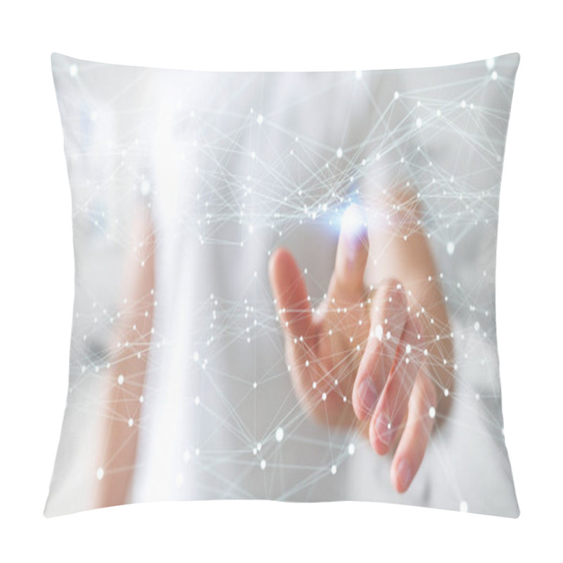 Personality  Dot Flying Network Touched By Businessman 3D Rendering Pillow Covers