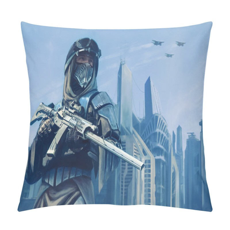 Personality  Futuristic Warrior With Weapons Pillow Covers