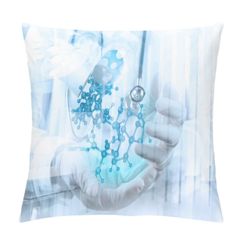 Personality  Scientist Doctor Hand Holds Virtual Molecular Structure In The L Pillow Covers