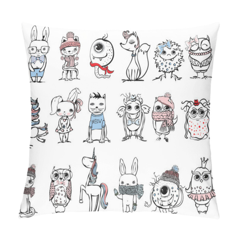 Personality  Doodle Animals Big Set Pillow Covers