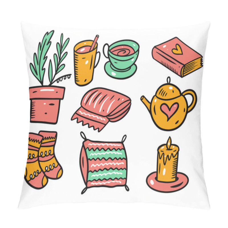 Personality  Hygge And Cozy Home Set Objects. Hand Drawn Doodle Style. Pillow Covers