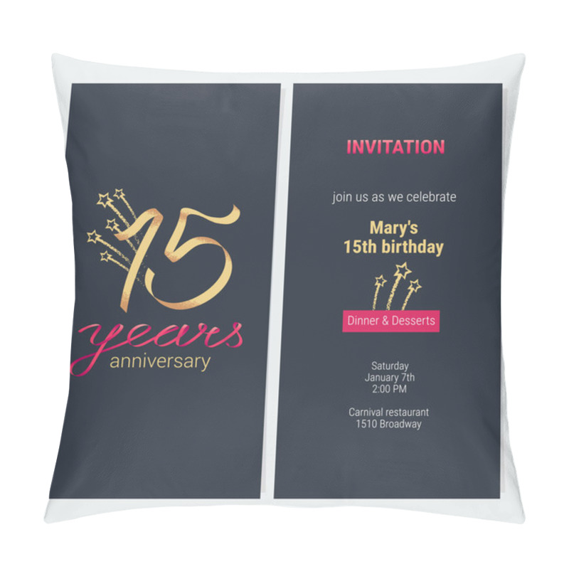 Personality  15 Years Anniversary Invitation To Celebrate Vector Illustration. Design Template Element With Golden Number And Text For 15th Birthday Card, Party Invite Pillow Covers