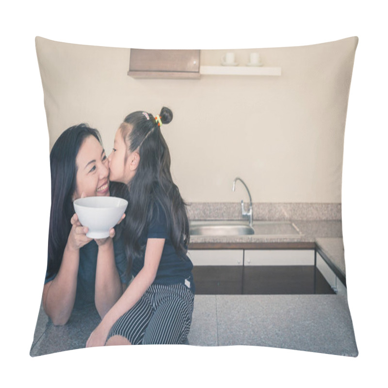 Personality  Daughter Kissing Mother In Kitchen  Pillow Covers