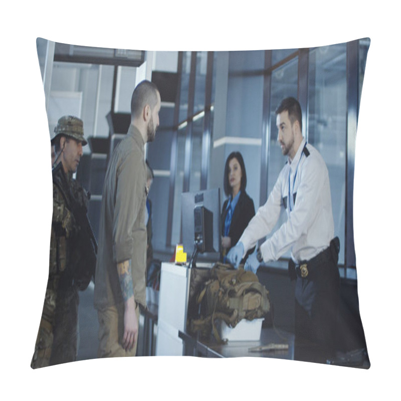 Personality  Man Transitting Weapon Standing In Airport Pillow Covers