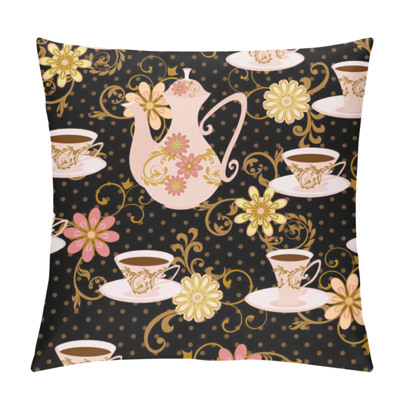 Personality  Seamless Pattern With Teapot, Tea Cups And Flowers. Pillow Covers