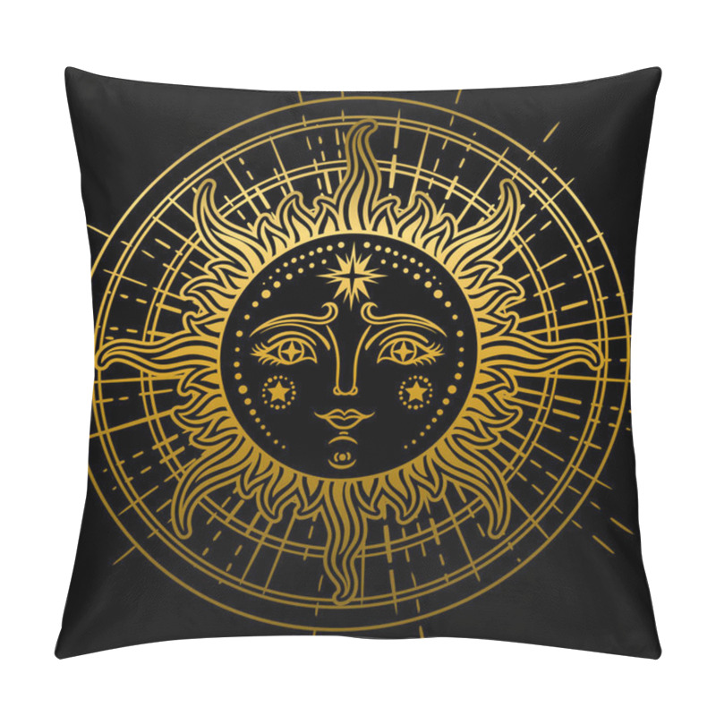 Personality  Vintage Hand Drawn Sun-Moon. Retro Illustration Face Of The Sun, Sun Tattoos, Vintage Graphics. Vector  Illustration. Pillow Covers