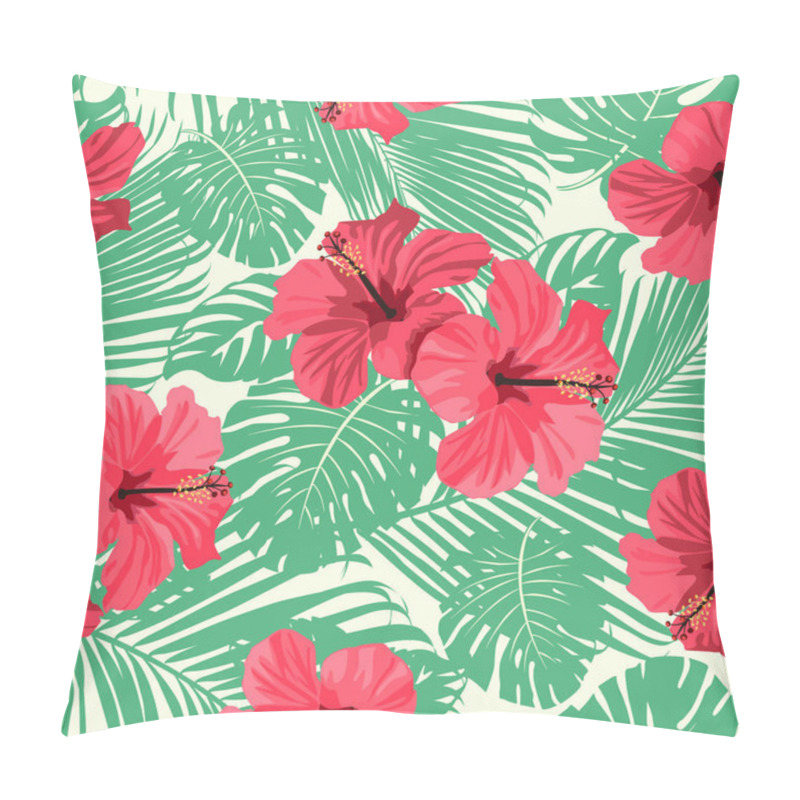 Personality  Tropical Flowers And Palm Leaves On White Background Pillow Covers