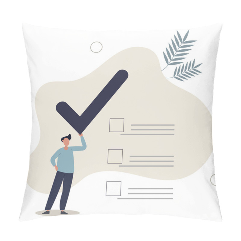 Personality  Checklist For Completed Tasks, Project Checkbox Or Achievement List And Approval Document Concept.flat Vector Illustration. Pillow Covers