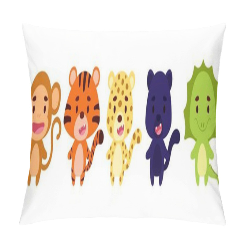 Personality  Cute Little Jungle Animals Set. Collection Funny Animals Characters For Kids Cards, Baby Shower, Birthday Invitation, House Interior. Bright Colored Childish Vector Illustration. Pillow Covers