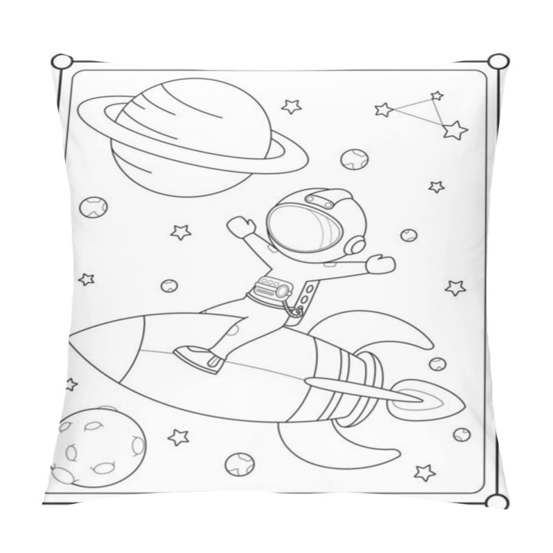 Personality  Cute Astronaut Flying On A Rocket Into Space Suitable For Children's Coloring Page Vector Illustration Pillow Covers