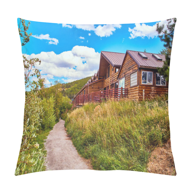 Personality  Path Behind Log Cabin Hotel In Forest Pillow Covers