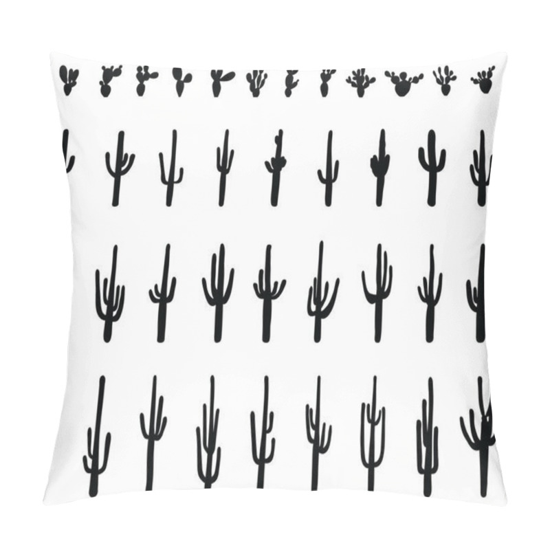 Personality  Black Silhouettes Of Different Cactus On A White Background Pillow Covers