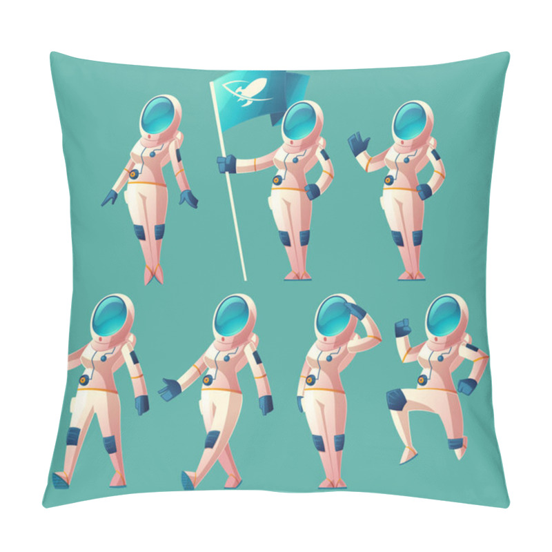 Personality  Vector Set Of Astronaut Girls In Different Poses Pillow Covers