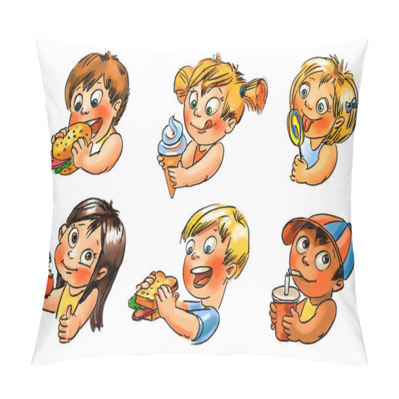 Personality  Child Eats. Hand Painted Illustration Pillow Covers