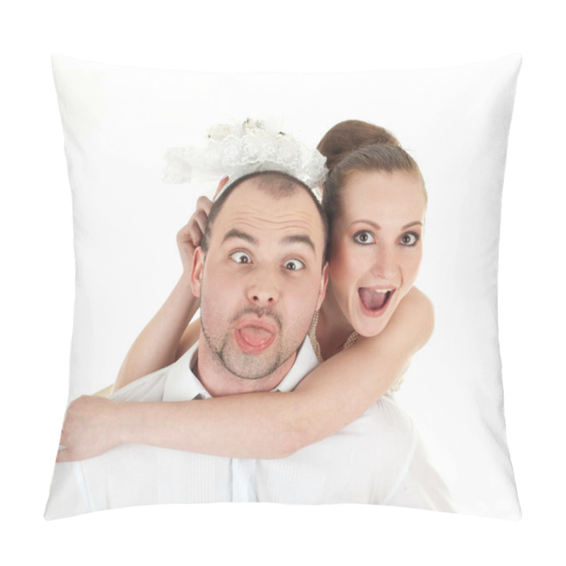 Personality  Beautiful Wedding Couple Making Funny Faces Pillow Covers