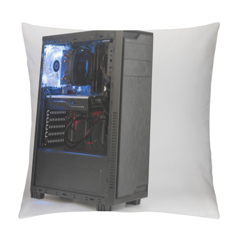 Personality  Open Midi Tower Computer Case  On White Background. Pillow Covers