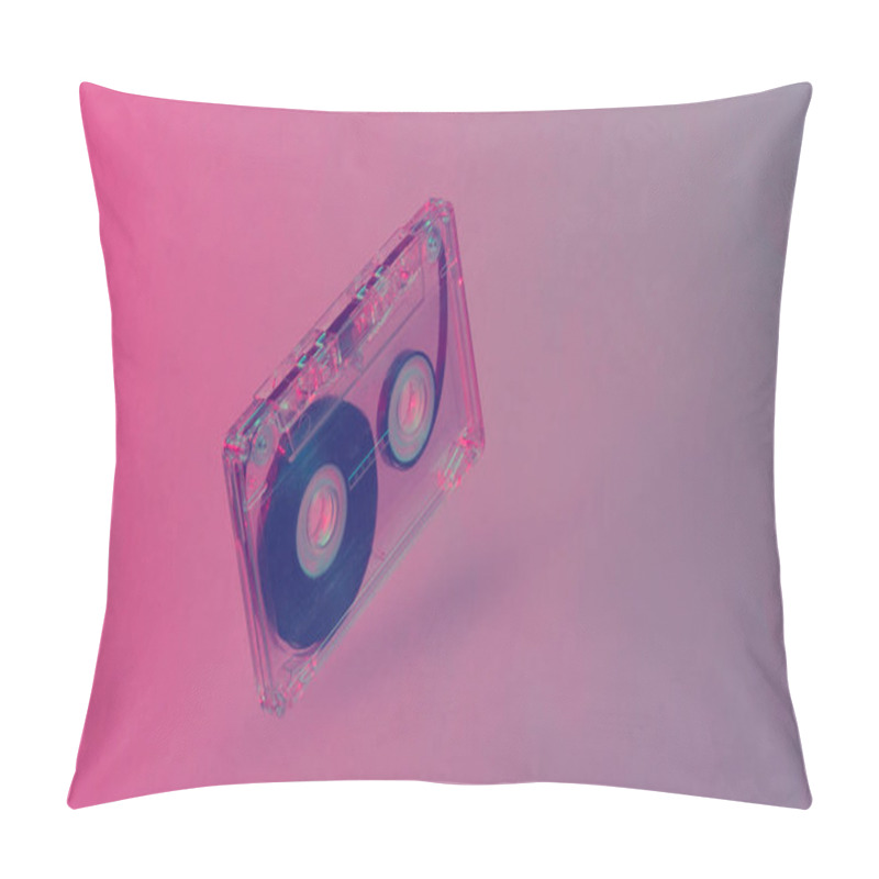 Personality  Minimalism Retro Style Concept. 80s. Audio Cassette In Neon Red Blue Light. Retro Wave Pillow Covers