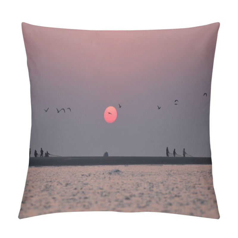 Personality  Sunrise On Seashore With Flying Birds Pillow Covers