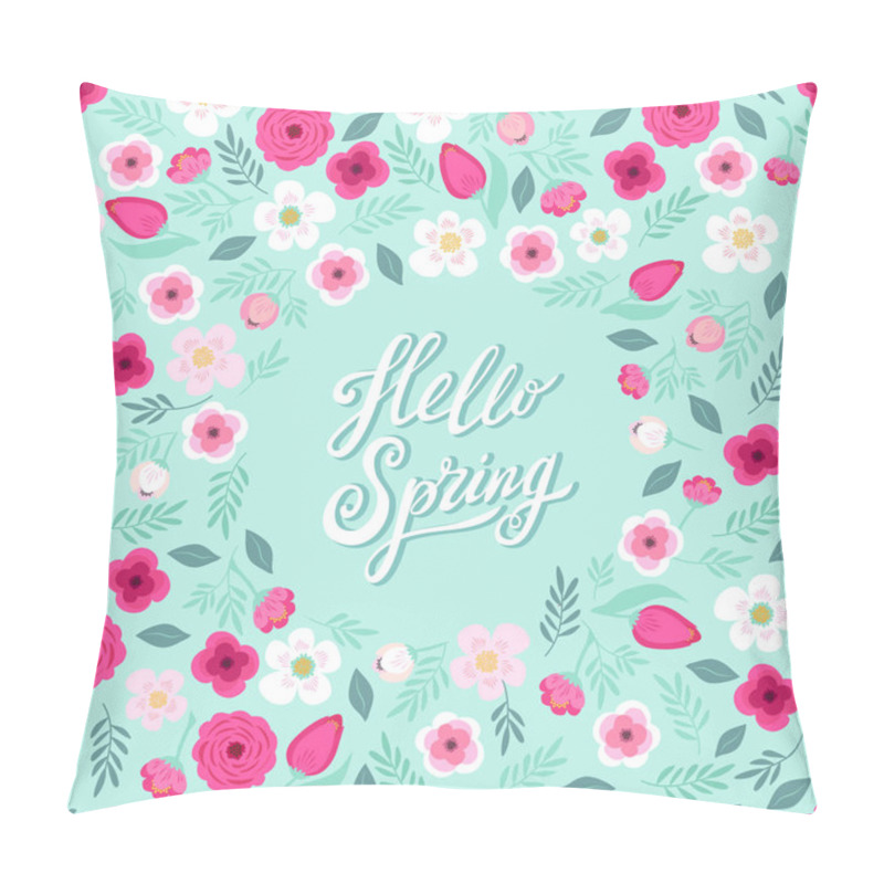 Personality  Flowers With Hello Spring Text Pillow Covers