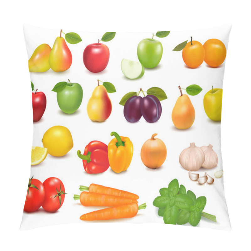 Personality  Big Collection Of Fruits And Vegetables Vector Illustration Pillow Covers