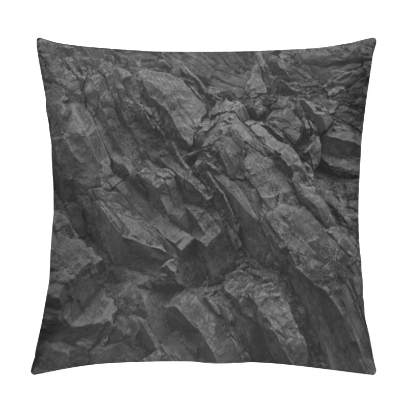 Personality      Black Rock Background. Dark Gray Stone Texture. Black Grunge Background. Mountain Close-up. Distressed Backdrop.                            Pillow Covers