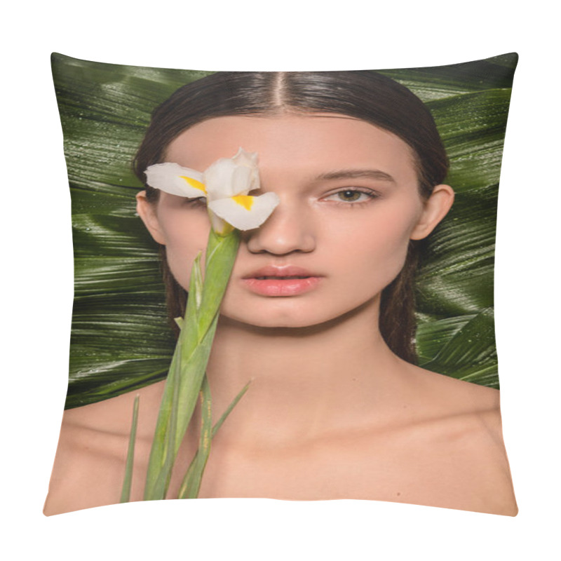 Personality  Green, Flower, Emotion Portrait Natural Beautiful Big Eyes Pillow Covers