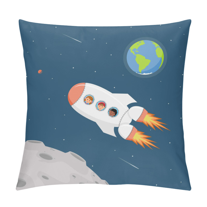 Personality  Travel On A Space Ship. Astronauts Children In Outer Space. Cartoon Background Childrens Dreams Of Becoming Astronauts And Flying On Space Ship. Vector Illustration In Flat Style. Pillow Covers