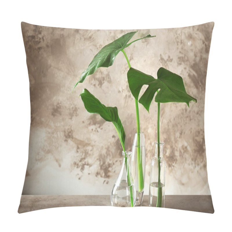 Personality  Vases With Green Tropical Leaves   Pillow Covers