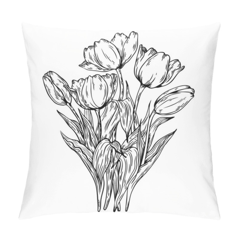 Personality  Bouquet Of Tulips Vector Illustration Pillow Covers