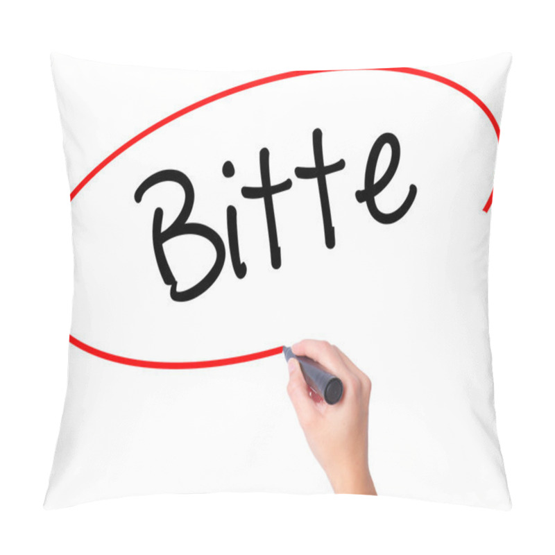 Personality  Women Hand Writing Bitte (Please In German) With Black Marker On Pillow Covers