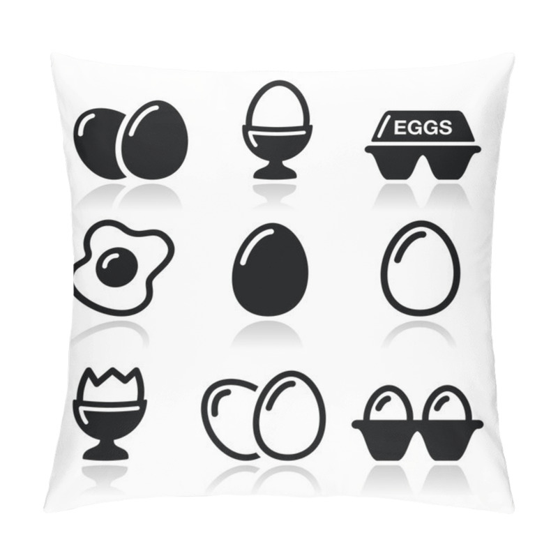 Personality  Egg, Fried Egg, Egg Box Icons Set Pillow Covers