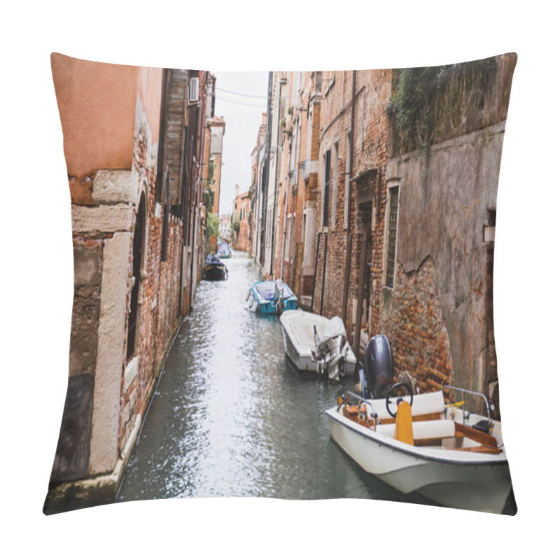 Personality  Canal, Motor Boats Near Ancient Buildings In Venice, Italy  Pillow Covers