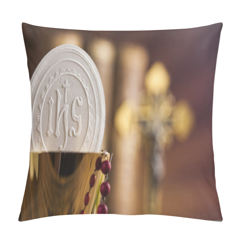 Personality  Eucharist Sign With Sacrament Of Communion Background  Pillow Covers