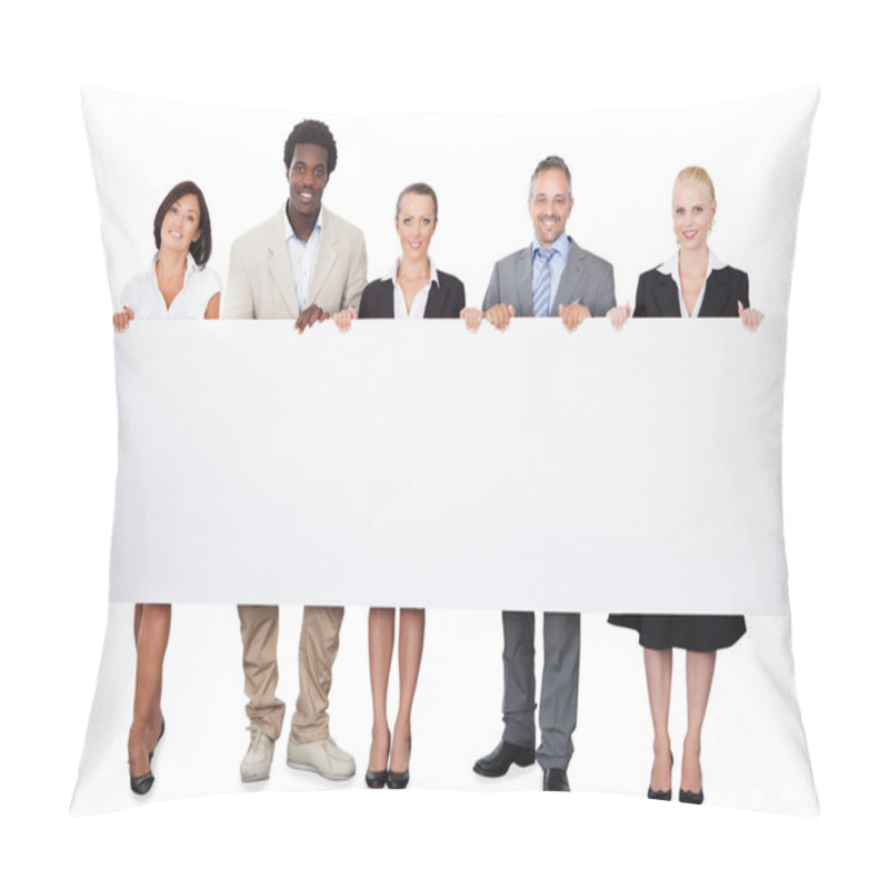 Personality  Multiethnic Business People Holding Large Billboard Pillow Covers