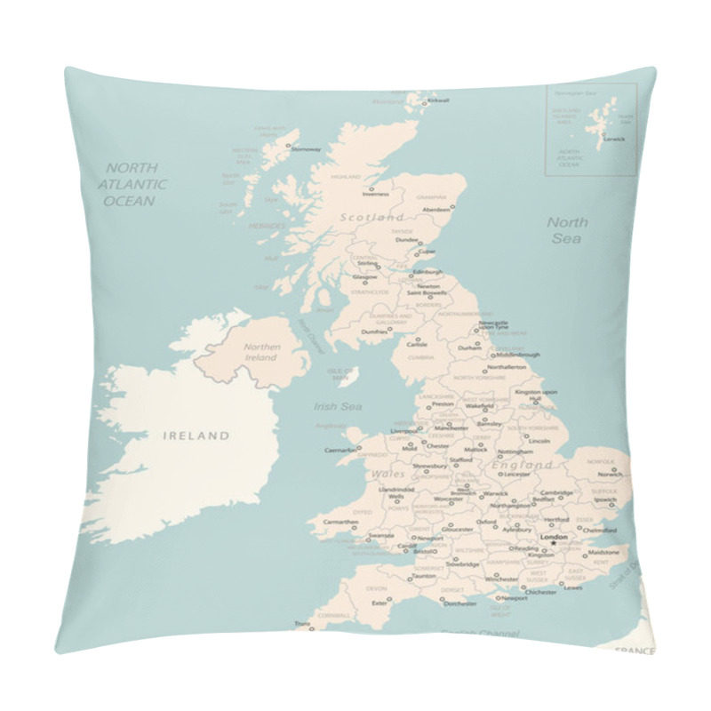 Personality  United Kingdom - Detailed Map With Administrative Divisions Country. Vector Illustration Pillow Covers