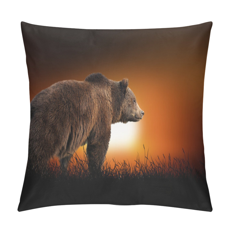 Personality  Bear On The Background Of Sunset Pillow Covers