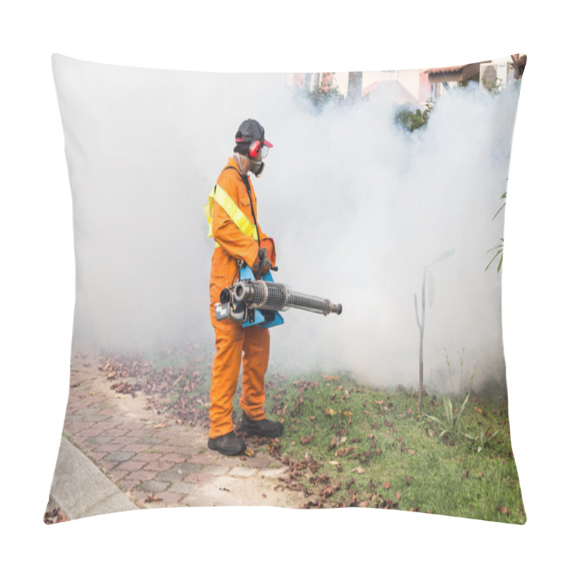 Personality  Worker Fogging Residential Area With Insecticides To Kill Aedes  Pillow Covers