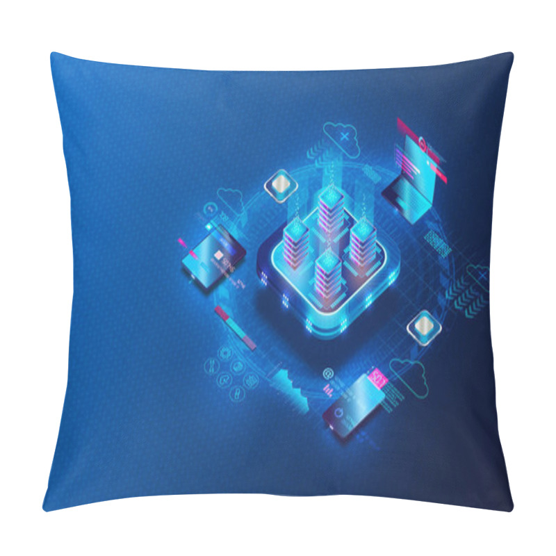 Personality  Server Virtualization Concept - Central Server Divided Into Unique And Isolated Virtual Servers Connected To Different Devices - Partitioning Of Physical Server Into Smaller Servers To Maximize Computing Resources - 3D Illustration Pillow Covers