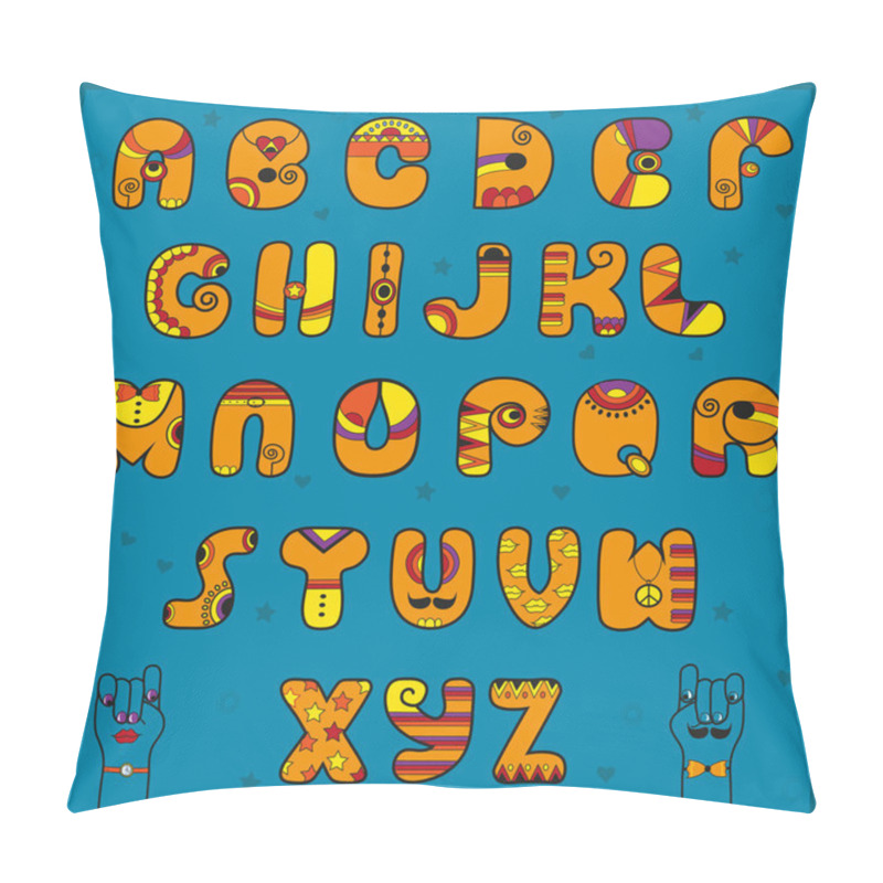 Personality  Alphabet With Indian Style. Funny Orange Font Pillow Covers