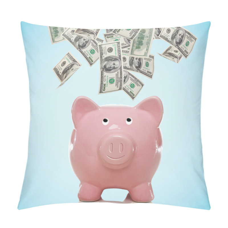 Personality  Piggy Bank With Hundred Dollar Bills Pillow Covers