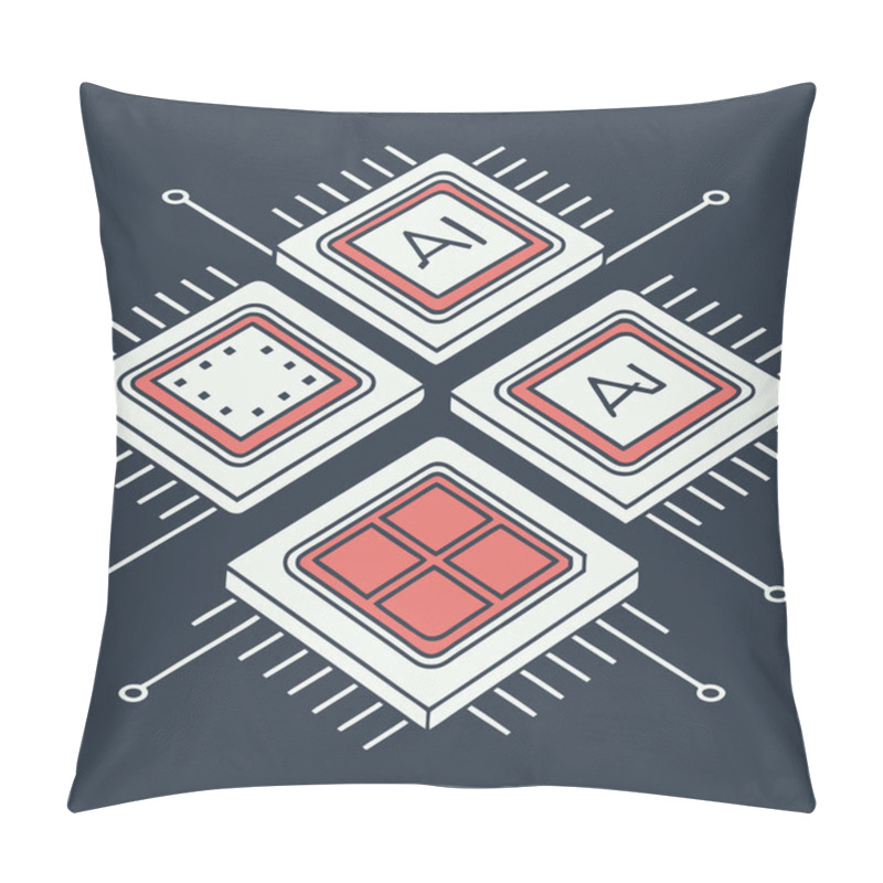 Personality  A Precise And Futuristic Representation Of AI Chipsets Arranged In A Symmetrical Grid. This Design Embodies The Structure, Connectivity, And Computational Power Driving Artificial Intelligence And Advanced Technology. Pillow Covers