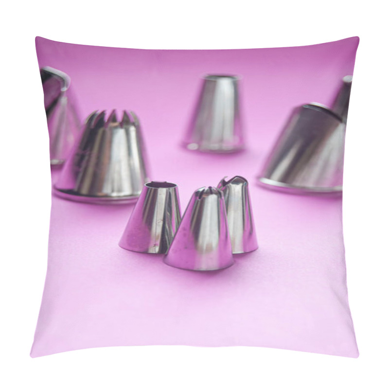 Personality  Baking Tools, Variety Of Piping Tips On A Pink Background Pillow Covers