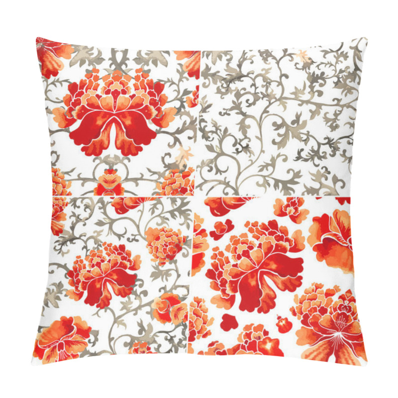 Personality  Set Of Seamless Patterns With Red Flowers Pillow Covers