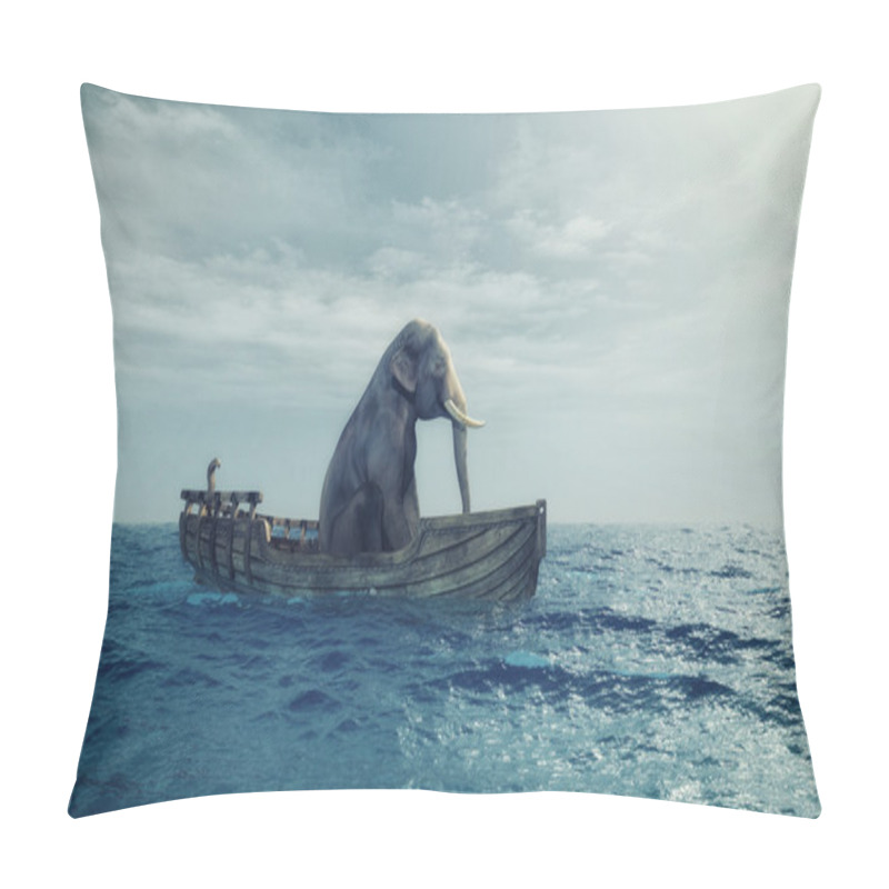 Personality  Elephant In A Boat At Sea. Pillow Covers