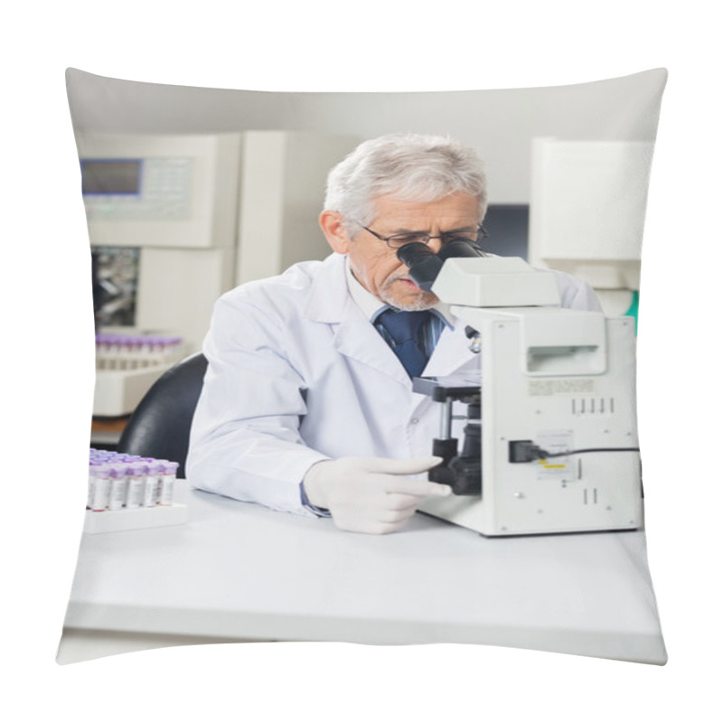 Personality  Male Scientist Using Microscope In Lab Pillow Covers