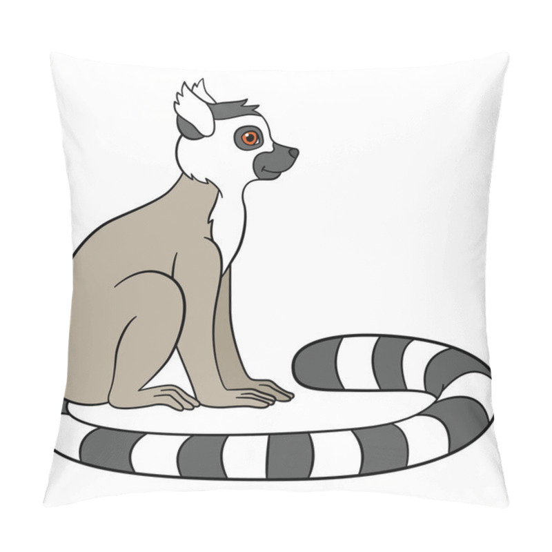 Personality  Cartoon Animals For Kids. Little Cute Lemur Smiles. Pillow Covers